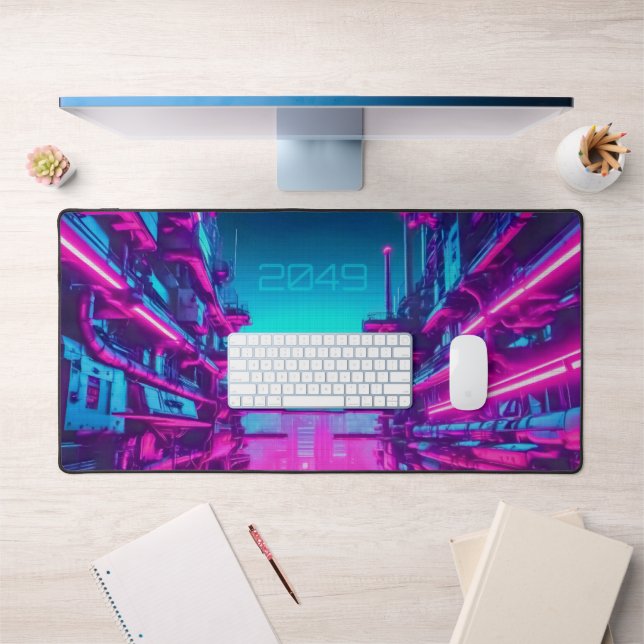 Neon Cyan Magenta Cyberpunk Cityscape Gamer (Bureau 1)