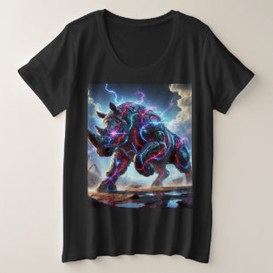 Neon Cyber Rhino Bataille Le T-Shirt Design.