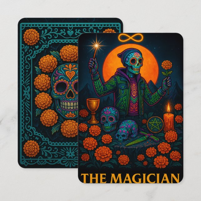 Neon Dia de los Muertos La carte de Tarot Magicien (Devant / Derrière)