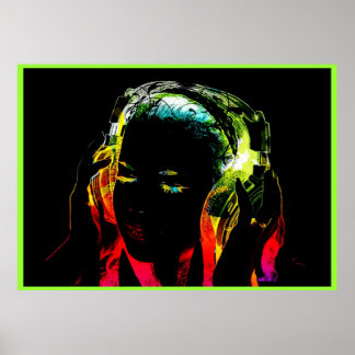 neon dj girl graphic poster