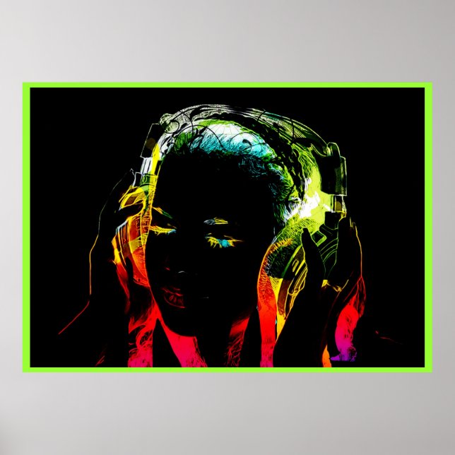 neon dj girl graphic poster (Devant)