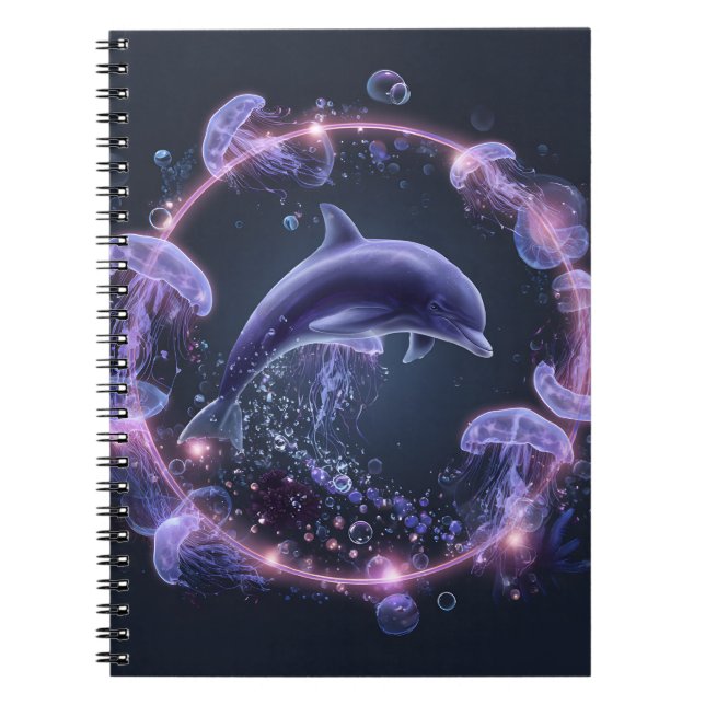 Neon Dolphin Jellyfish Cercle Carnet (Devant)
