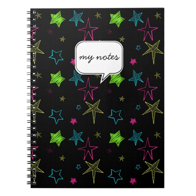 Neon Doodle Stars Carnet personnalisé (Devant)