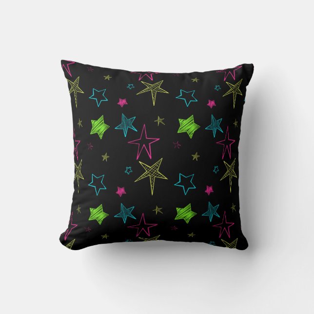 Neon Doodle Stars Coussin (Recto)