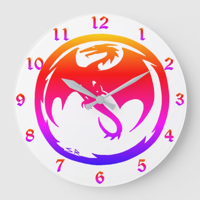 Neon Dragon blanc horloge murale avec les nombres (Recto)