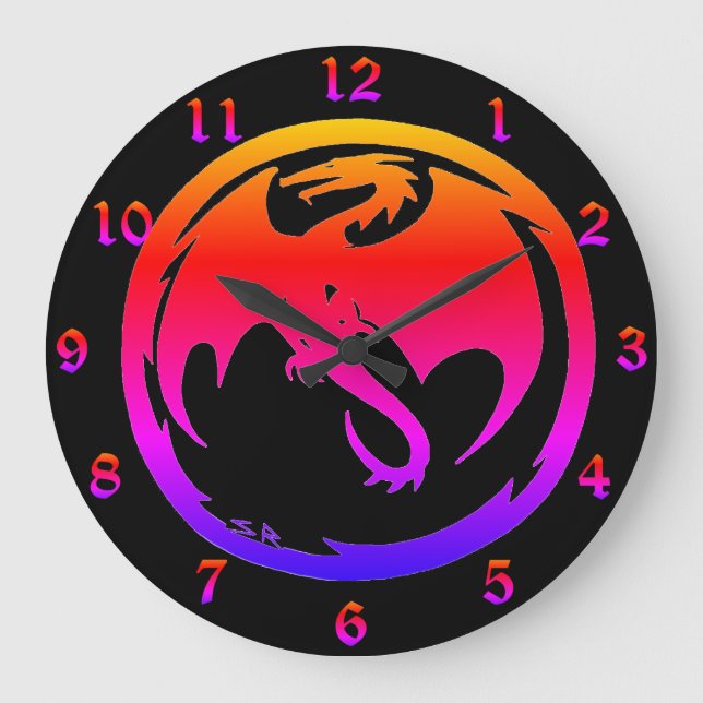 Neon Dragon noir horloge murale avec numéros (Recto)
