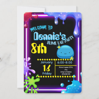 Neon Drip Slime Birthday Party Invitation Kids