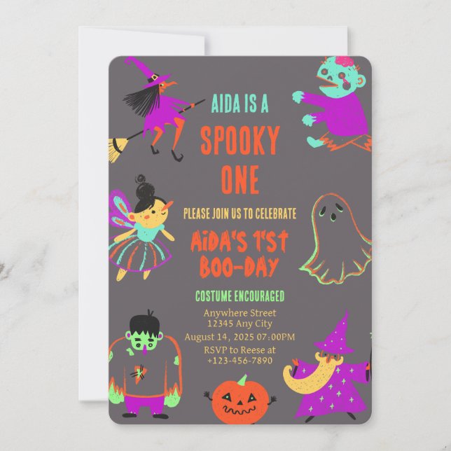 Neon Éffrayant One First Birthday Invitation (Devant)