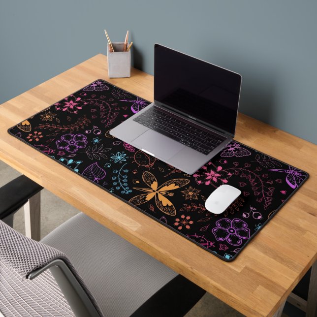 Neon Floral Butterfly Desk Mat (Bureau 2)