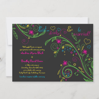 Neon Floral Chalkboard Doodle Faire-part de mariag