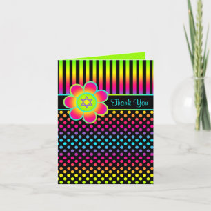 Neon Floral Stripes, Carte de remerciements Pois
