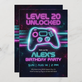 Neon Gamer Birthday Invitation Game for Teen Boy