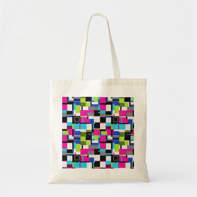 Neon Glitch Geometric Canvas Tote Bag (Devant)