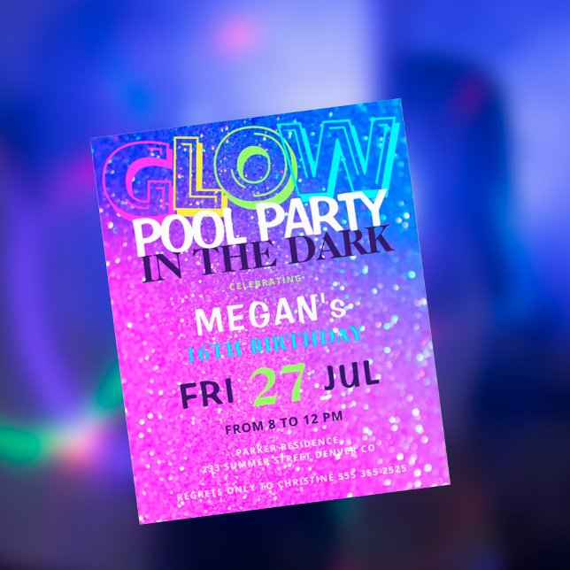 Neon glow ados budget anniversaire invitation (Créateur téléchargé)