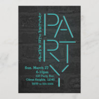 Neon Glow Blue PARTY Brick Wall Urbain Invitation