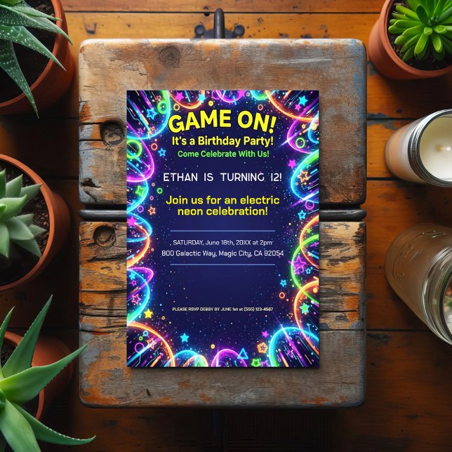 Neon Glow Brthday Party Invitation (Créateur téléchargé)