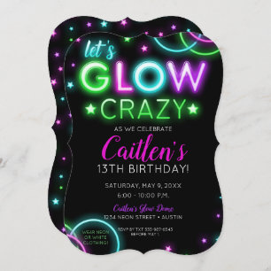 Neon Glow Crazy Girl Party Invitation d'anniversai