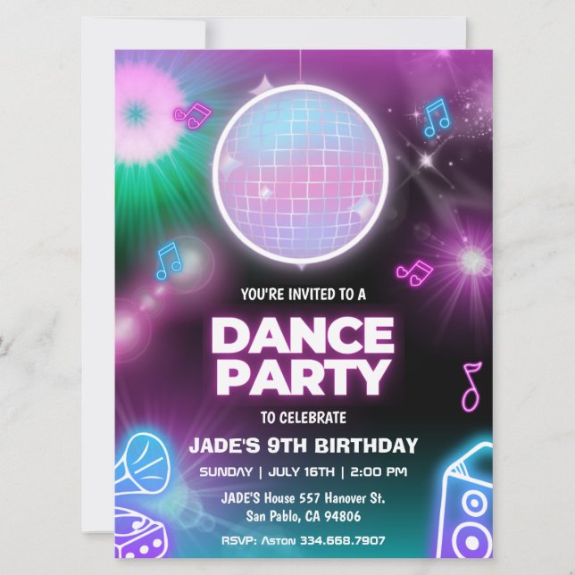 Neon Glow Dance Party Anniversaire Invitation (Devant)