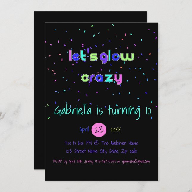 Neon Glow Dans L'Obscurité Invitation De Fête D'An (Devant / Derrière)
