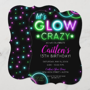 Neon Glow Fou Fille Fête Invitation Anniversaire