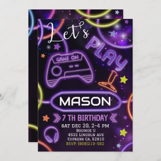 Neon Glow Gaming Invitation Anniversaire