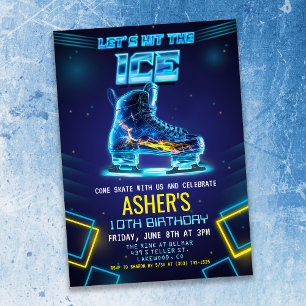 Neon Glow Ice Patinage Anniversaire Invitation