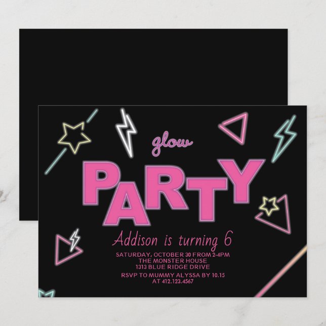 Neon Glow Party Anniversaire Invitation (Devant / Derrière)