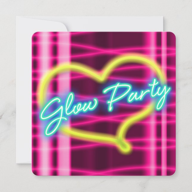 Neon GLOW PARTY Coeur Anniversaire Fête Invitation (Devant)