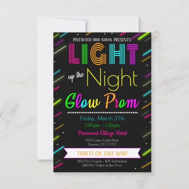 Neon Glow Prom Dance Invitation (Devant)