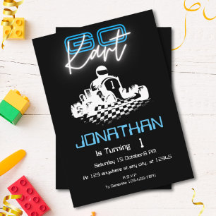 Neon Go-Kart Invitation d'anniversaire