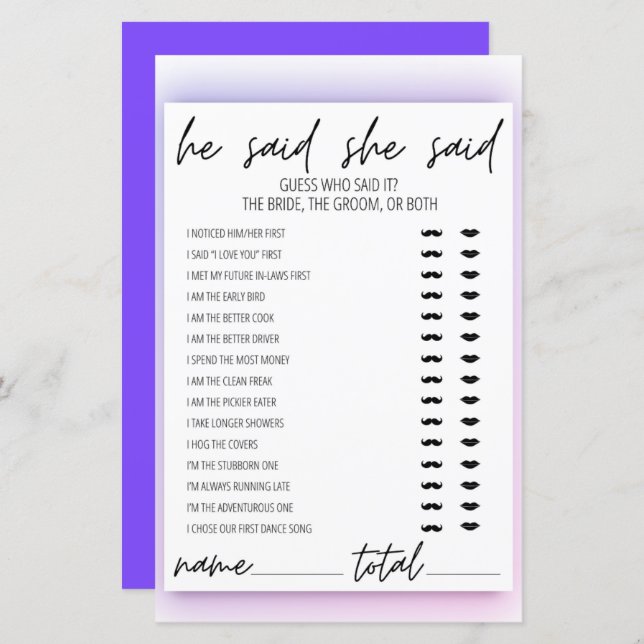 Neon Gradient Il A Dit Qu'Elle A Dit Fête des mari (Devant / Derrière)