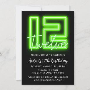 Neon Green 12e anniversaire Invitation