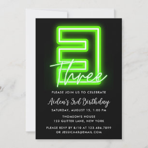 Neon Green 3e anniversaire Invitation