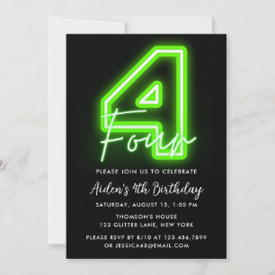 Neon Green 4th Birthday Invitation