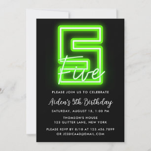 Neon Green 5e anniversaire Invitation