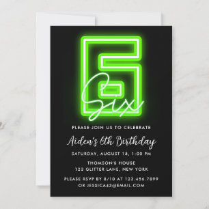 Neon Green 6e anniversaire Invitation