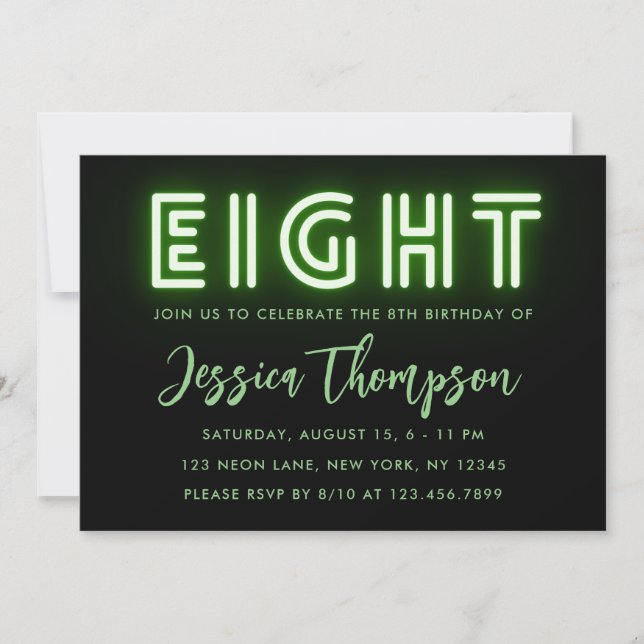 Neon Green 8e anniversaire Invitation (Devant)