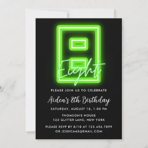 Neon Green 8e anniversaire Invitation