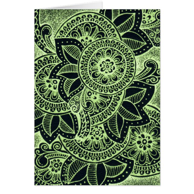 Neon Green Black Damask India Mandala Blank à l'in (Devant)
