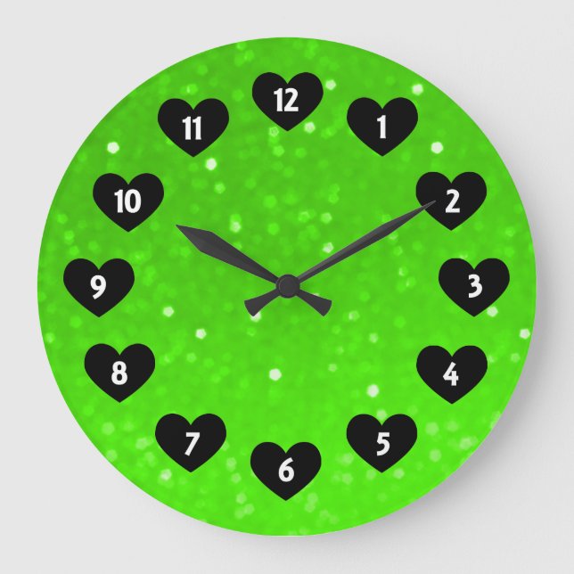 Neon Green Glimmer Avec Horloge Mur Coeur (Recto)