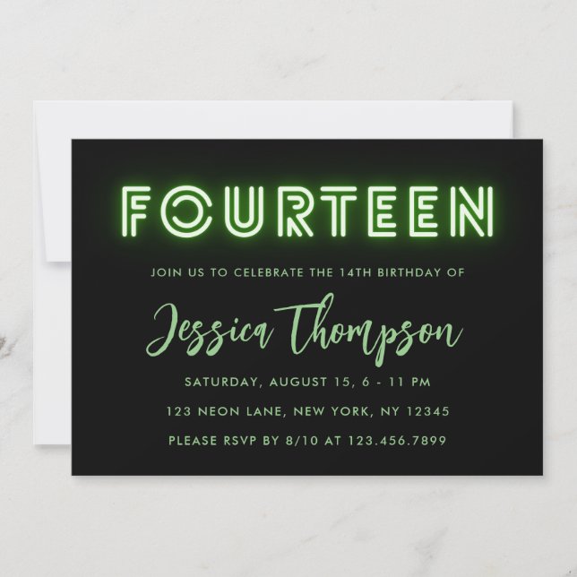 Neon Green Invitation du 14e anniversaire (Devant)