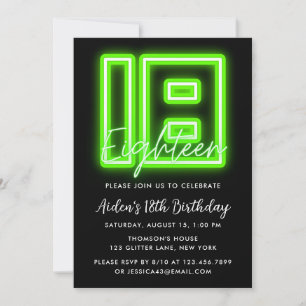 Neon Green Invitation du 18e anniversaire