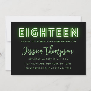 Neon Green Invitation du 18e anniversaire