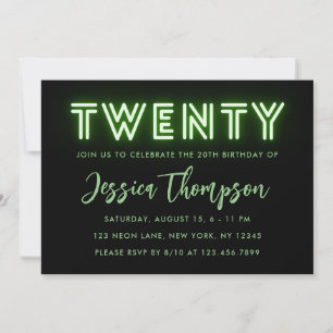 Neon Green Invitation du 20e anniversaire