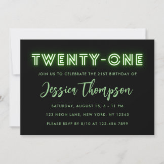 Neon Green Invitation du 21e anniversaire