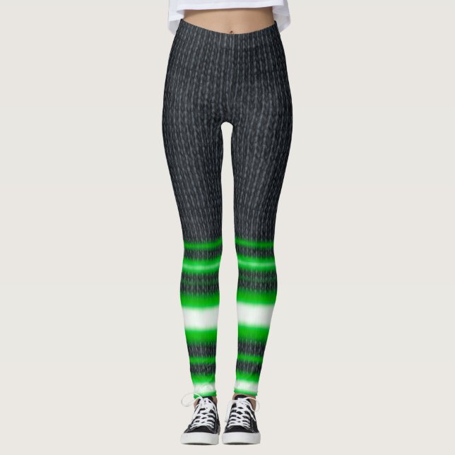 Neon Green Leg Stripes Spandex Leggings (Devant)