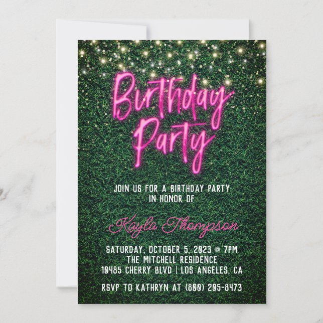 Neon Green Wall Green Invitation de fête d'anniver (Dos)