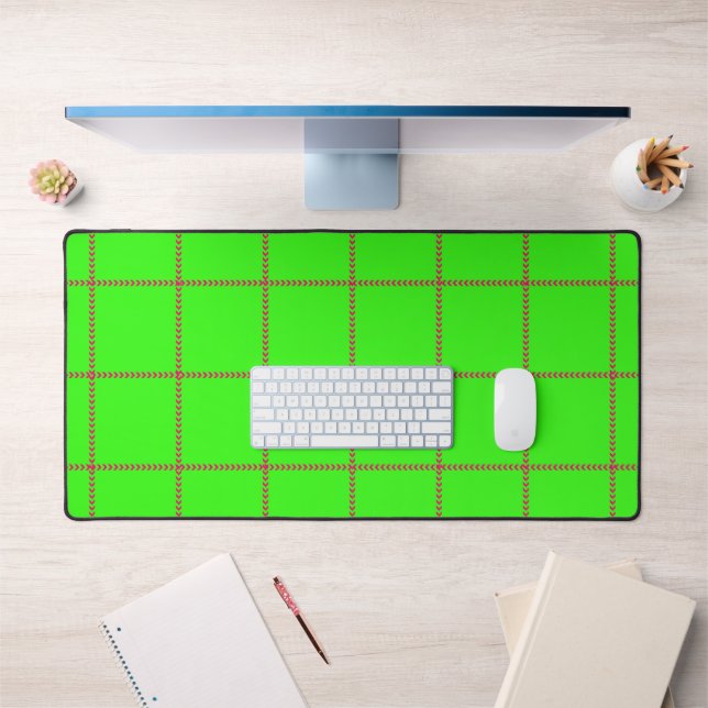 Neon Grid Desk Mat With Pink Arrows – Customizable (Bureau 1)