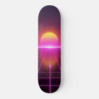 Néon Grille Coucher de soleil Synthwave Skateboard