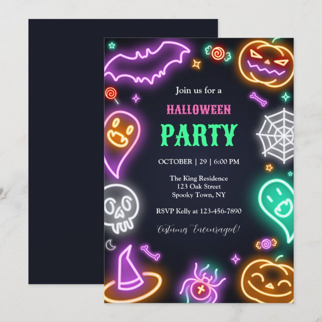 Neon Halloween Party Invitation (Devant / Derrière)